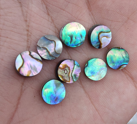 AAA+ QUALITY NATURAL ABALONE SHELL ROUND SHAPE CABOCHON FLAT BACK CALIBRATED WHOLESALE GEMSTONES, ALL SIZES AVAILABLE