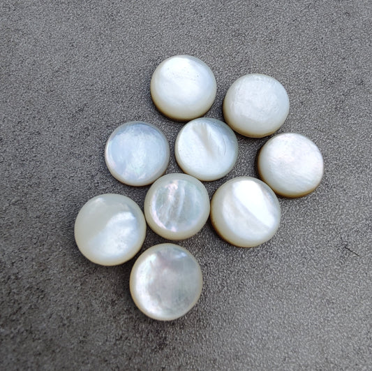 NATURAL MOTHER OF PEARL ROUND SHAPE CABOCHON FLAT BACK CALIBRATED GEMSTONES, ALL SIZES AVAILABLE