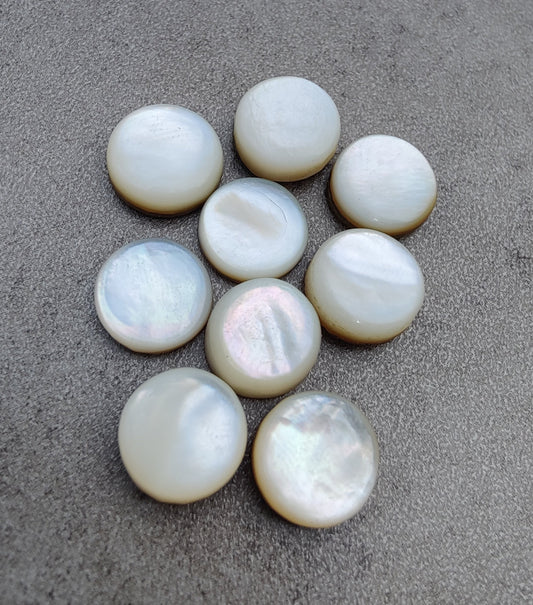 NATURAL MOTHER OF PEARL ROUND SHAPE CABOCHON FLAT BACK CALIBRATED GEMSTONES, ALL SIZES AVAILABLE