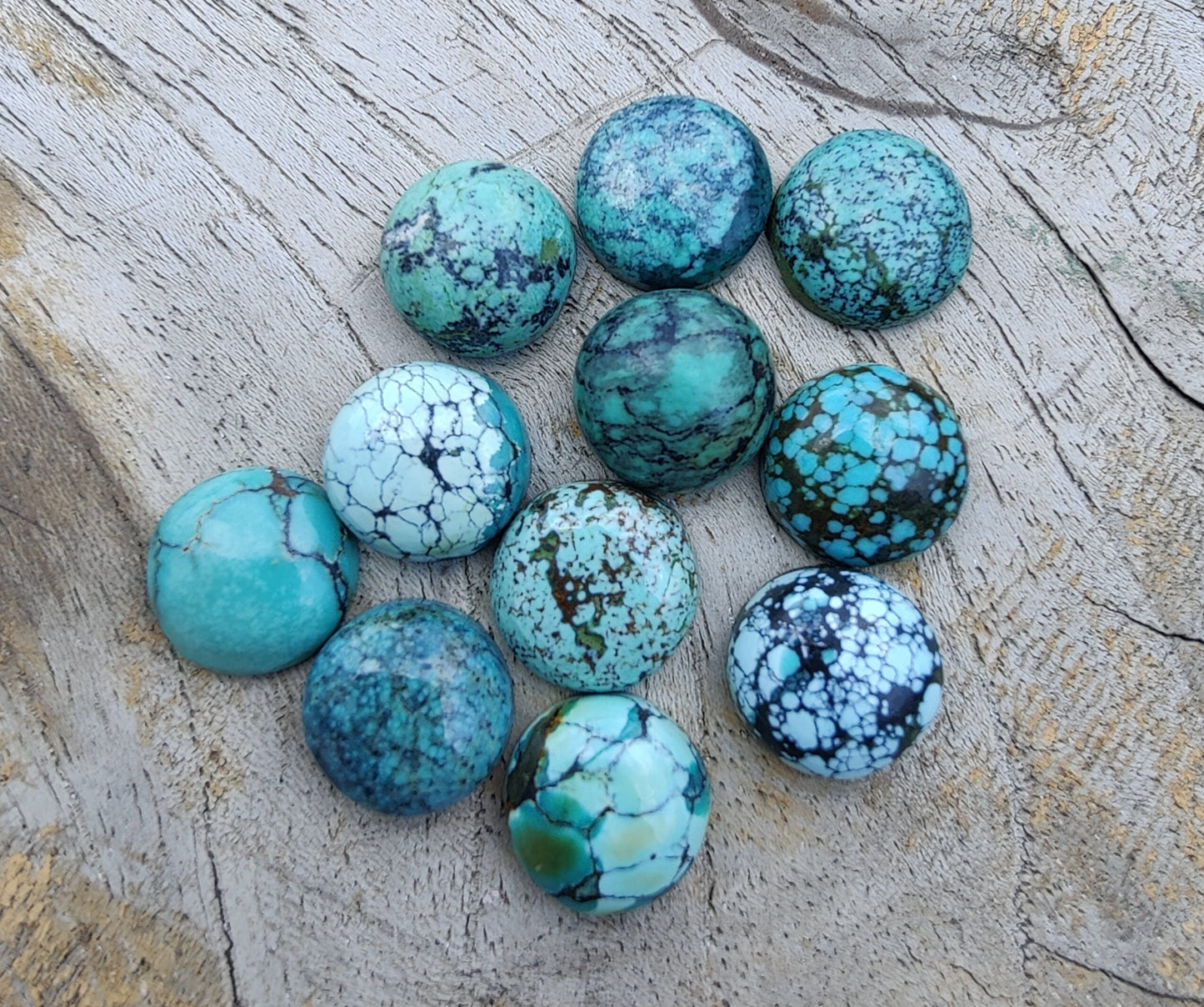 AAA+ QUALITY NATURAL TIBETAN TURQUOISE ROUND SHAPE CABOCHON FLAT BACK CALIBRATED GEMSTONES, ALL SIZES AVAILABLE