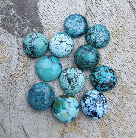 AAA+ QUALITY NATURAL TIBETAN TURQUOISE ROUND SHAPE CABOCHON FLAT BACK CALIBRATED GEMSTONES, ALL SIZES AVAILABLE