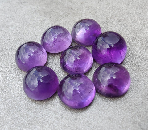 NATURAL AMETHYST ROUND SHAPE CABOCHON FLAT BACK AAA+ QUALITY CALIBRATED GEMSTONES, ALL SIZES AVAILABLE