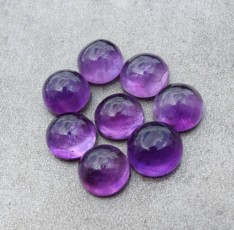 NATURAL AMETHYST ROUND SHAPE CABOCHON FLAT BACK AAA+ QUALITY CALIBRATED GEMSTONES, ALL SIZES AVAILABLE