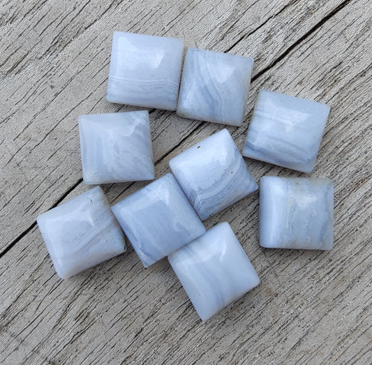 AAA+ QUALITY NATURAL BLUE LACE AGATE SQUARE SHAPE CABOCHON FLAT BACK CALIBRATED GEMSTONES, ALL SIZES AVAILABLE