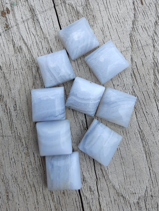 AAA+ QUALITY NATURAL BLUE LACE AGATE SQUARE SHAPE CABOCHON FLAT BACK CALIBRATED GEMSTONES, ALL SIZES AVAILABLE