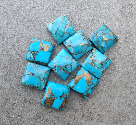 AAA+ QUALITY NATURAL BLUE COPPER TURQUOISE CABOCHON SQUARE SHAPE CALIBRATED GEMSTONES, ALL SIZES AVAILABLE