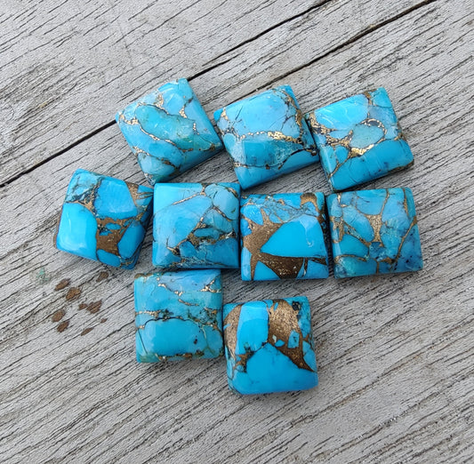 AAA+ QUALITY NATURAL BLUE COPPER TURQUOISE CABOCHON SQUARE SHAPE CALIBRATED GEMSTONES, ALL SIZES AVAILABLE