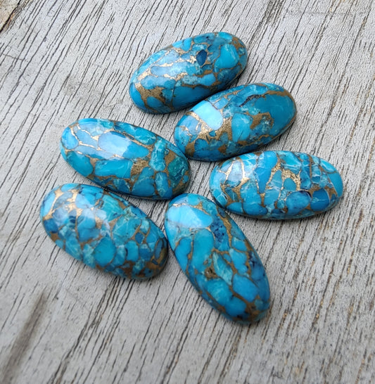 AAA+ QUALITY NATURAL BLUE COPPER TURQUOISE BIG OVAL SHAPE CABOCHON FLAT BACK CALIBRATED GEMSTONES, ALL SIZES AVAILABLE