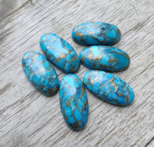 AAA+ QUALITY NATURAL BLUE COPPER TURQUOISE BIG OVAL SHAPE CABOCHON FLAT BACK CALIBRATED GEMSTONES, ALL SIZES AVAILABLE