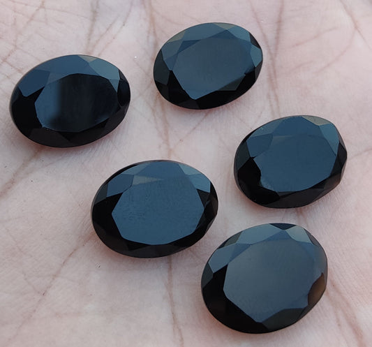 AAA+ Quality Natural Black Onyx Oval Shape Faceted Cut Flat Back Wholesale Calibrated Gemstones, All Sizes Available