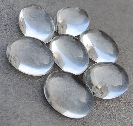 TOP QUALITY NATURAL CRYSTAL QUARTZ OVAL SHAPE CABOCHON FLAT BACK CALIBRATED GEMSTONES, ALL SIZES AVAILABLE