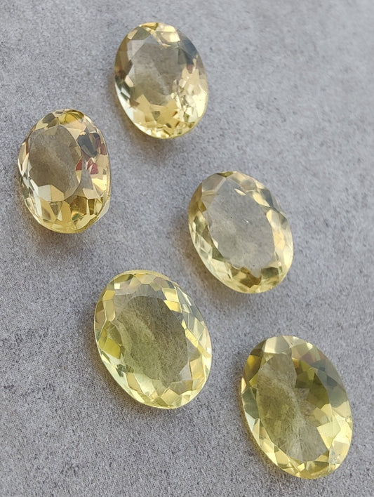 AAA+ QUALITY NATURAL LEMON QUARTZ OVAL SHAPE FACETED CUT FLAT BACK CALIBRATED WHOLESALE GEMSTONES, ALL SIZES AVAILABLE