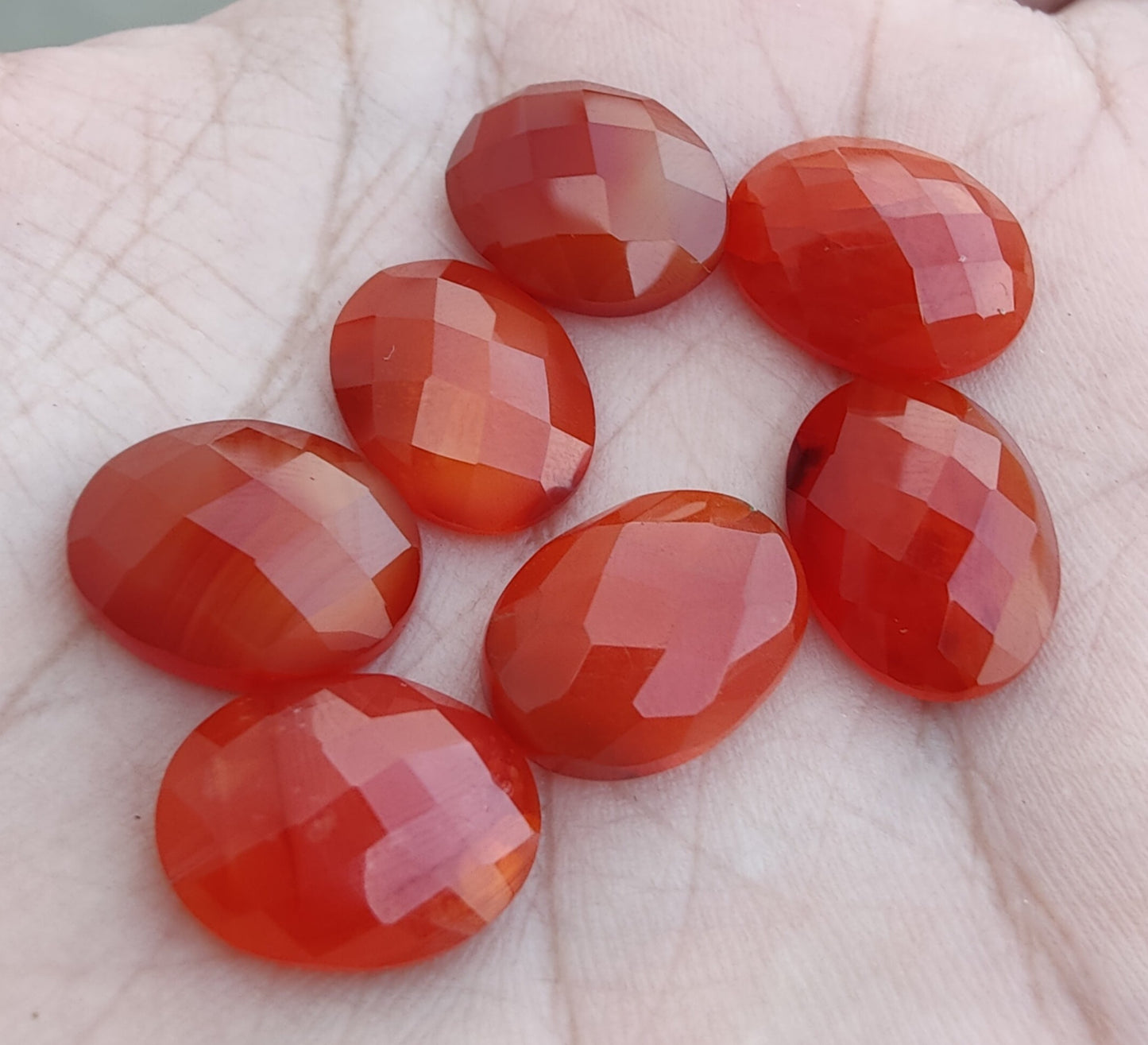 NATURAL RED ONYX OVAL SHAPE CHECKER CUT FLAT BACK CALIBRATED OVAL SHAPE GEMSTONES, ALL SIZES AVAILABLE