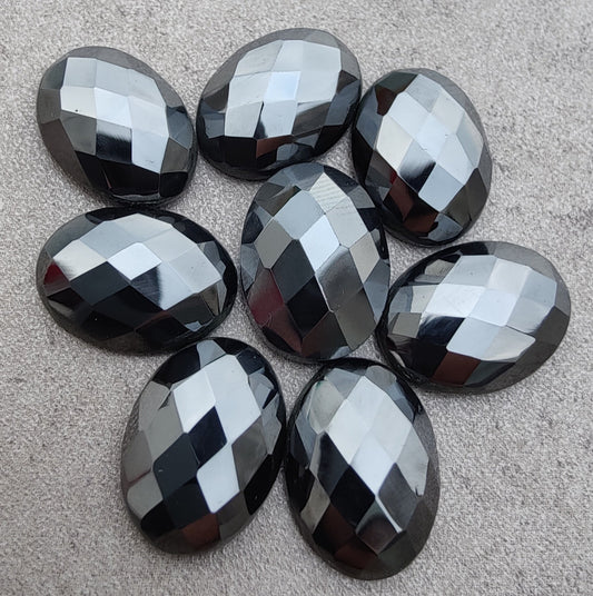 AAA+ QUALITY NATURAL HEMATITE OVAL SHAPE CHECKER CUT FLAT BACK CALIRATED GEMSTONES, ALL SIZES AVAILABLE