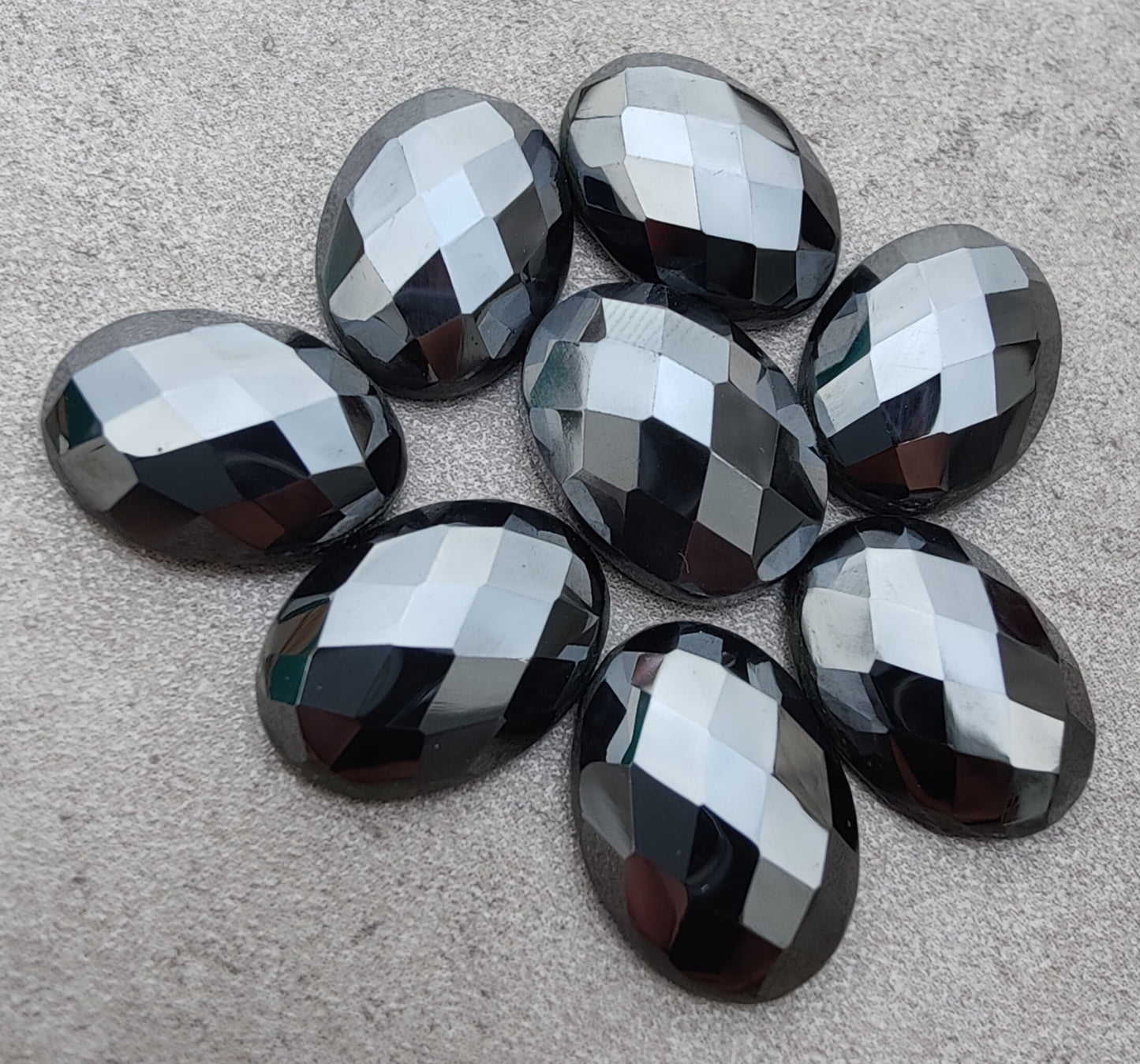 AAA+ QUALITY NATURAL HEMATITE OVAL SHAPE CHECKER CUT FLAT BACK CALIRATED GEMSTONES, ALL SIZES AVAILABLE
