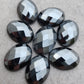 AAA+ QUALITY NATURAL HEMATITE OVAL SHAPE CHECKER CUT FLAT BACK CALIRATED GEMSTONES, ALL SIZES AVAILABLE