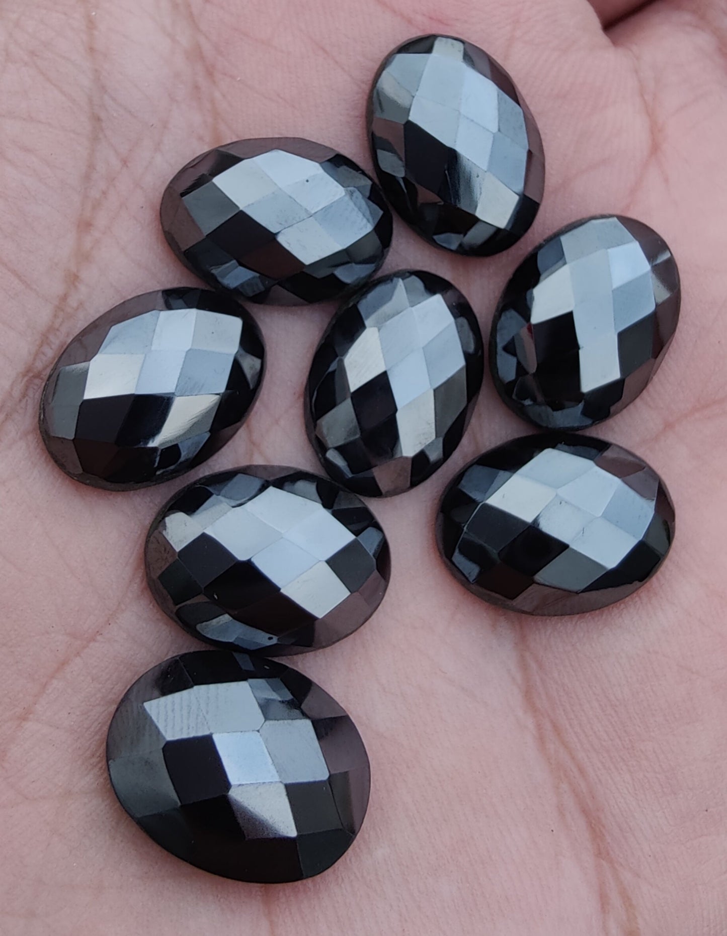 AAA+ QUALITY NATURAL HEMATITE OVAL SHAPE CHECKER CUT FLAT BACK CALIRATED GEMSTONES, ALL SIZES AVAILABLE