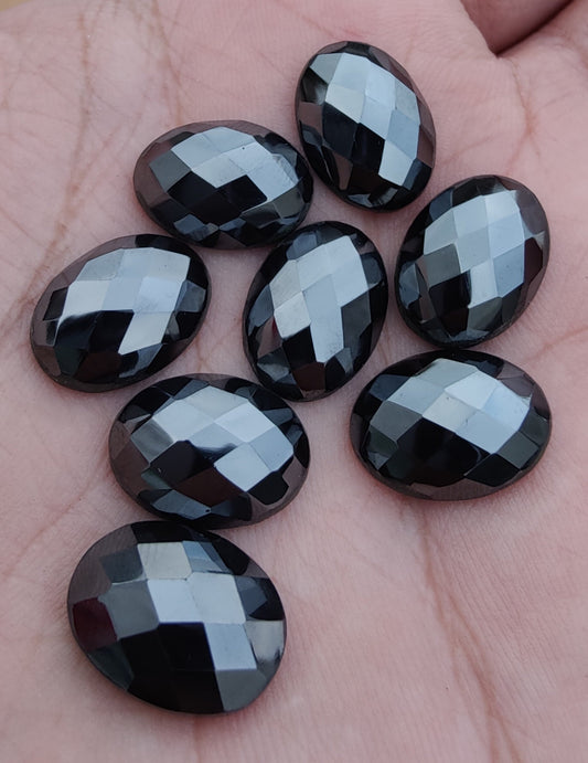 AAA+ QUALITY NATURAL HEMATITE OVAL SHAPE CHECKER CUT FLAT BACK CALIRATED GEMSTONES, ALL SIZES AVAILABLE