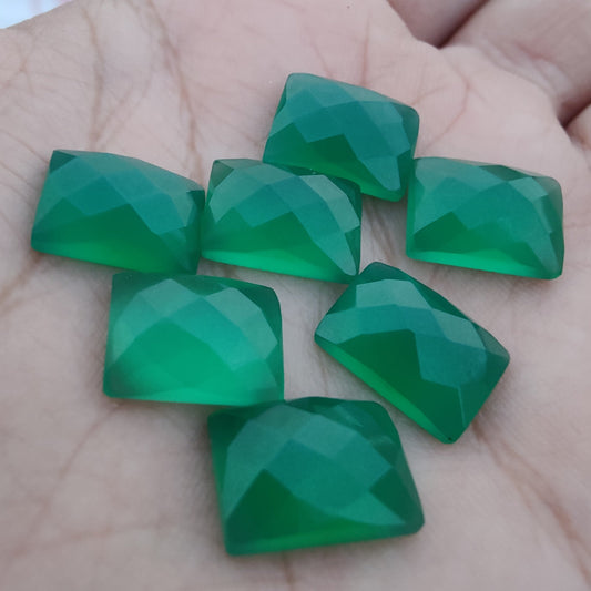 AAA+ QUALITY NATURAL GREEN ONYX RECTANGLE SHAPE CHECKER CUT FLAT BACK CALIBRATED WHOLESALE GEMSTONES, ALL SIZES AVAILABLE