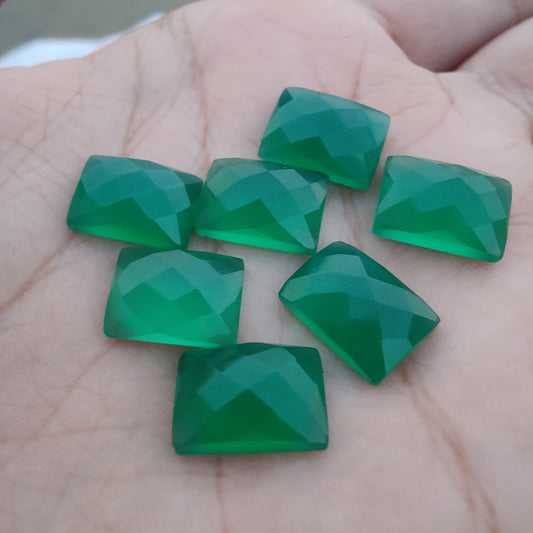 AAA+ QUALITY NATURAL GREEN ONYX RECTANGLE SHAPE CHECKER CUT FLAT BACK CALIBRATED WHOLESALE GEMSTONES, ALL SIZES AVAILABLE