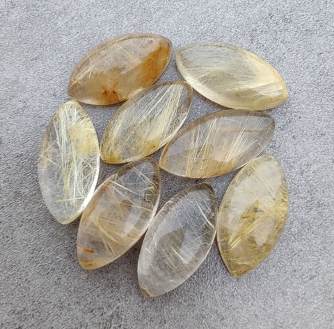 Natural Golden Rutile Marquise Shape Cabochon AAA+ Quality Flat Back Calibrated Wholesale Gemstones, All Sizes Available