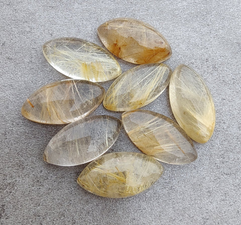 Natural Golden Rutile Marquise Shape Cabochon AAA+ Quality Flat Back Calibrated Wholesale Gemstones, All Sizes Available