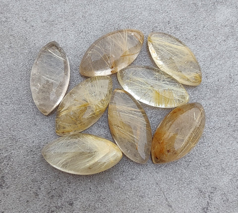 Natural Golden Rutile Marquise Shape Cabochon AAA+ Quality Flat Back Calibrated Wholesale Gemstones, All Sizes Available