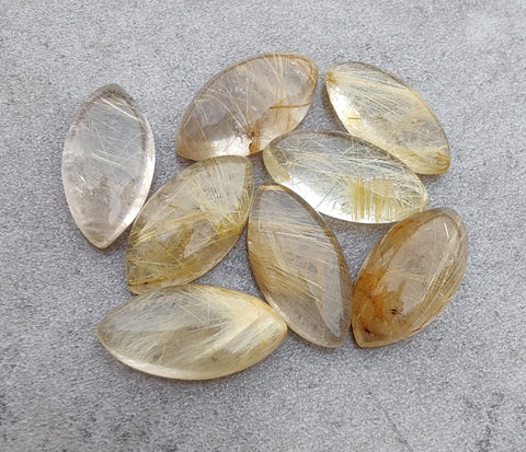 Natural Golden Rutile Marquise Shape Cabochon AAA+ Quality Flat Back Calibrated Wholesale Gemstones, All Sizes Available