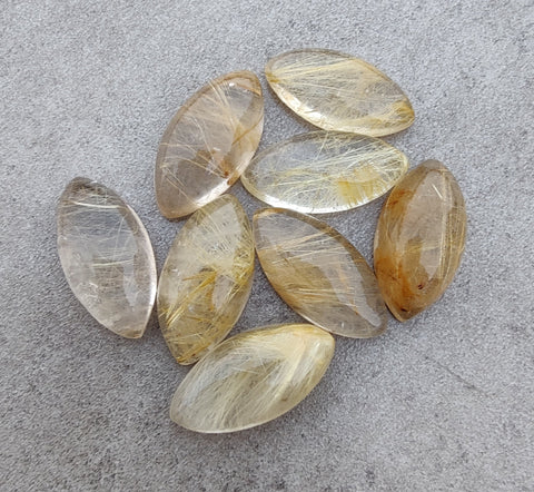 Natural Golden Rutile Marquise Shape Cabochon AAA+ Quality Flat Back Calibrated Wholesale Gemstones, All Sizes Available