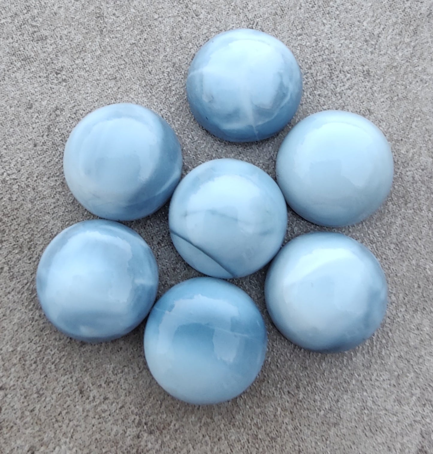 AAA+ QUALITY NATURAL BLUE PERUVIAN OPAL ROUND SHAPE CABOCHON FLAT BACK CALIBRATED GEMSTONES, ALL SIZES AVAILABLE