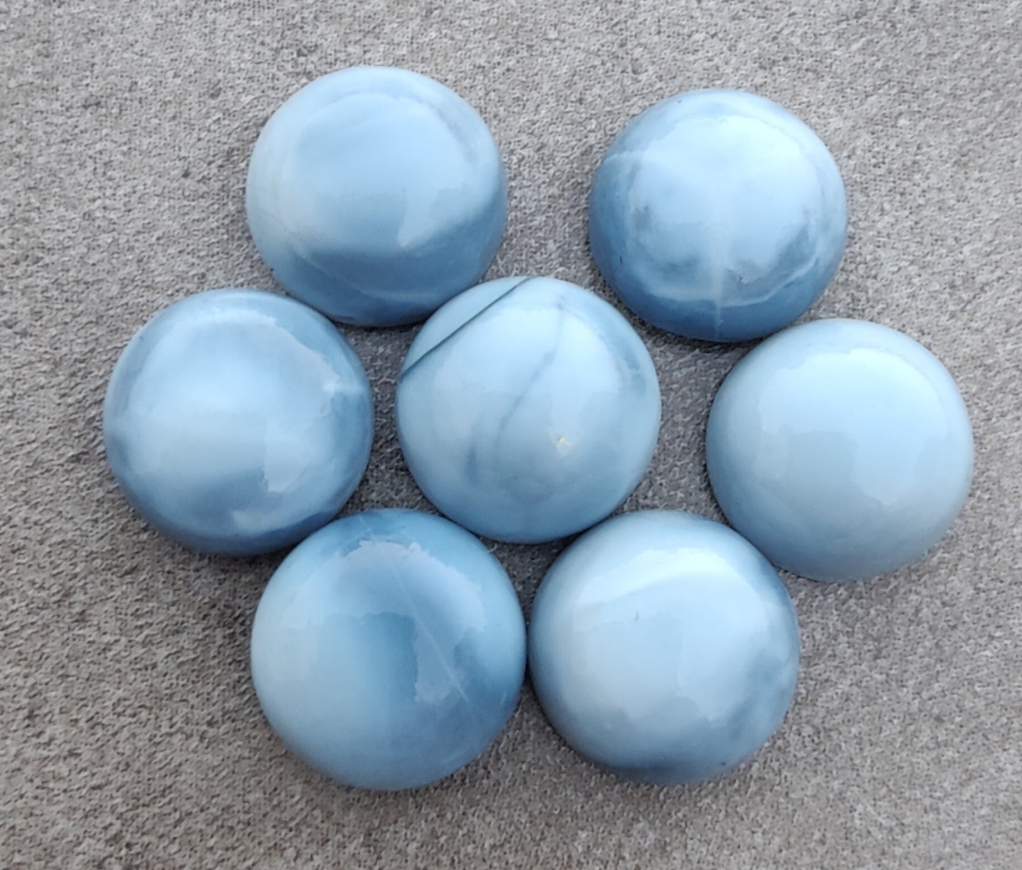 AAA+ QUALITY NATURAL BLUE PERUVIAN OPAL ROUND SHAPE CABOCHON FLAT BACK CALIBRATED GEMSTONES, ALL SIZES AVAILABLE