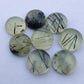 AAA+ QUALITY NATURAL PREHNITE RUTILE ROUND SHAPE CABOCHON FLAT BACK CALIBRATED ROUND SHAPE GEMSTONES, ALL SIZES AVAILABLE