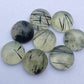 AAA+ QUALITY NATURAL PREHNITE RUTILE ROUND SHAPE CABOCHON FLAT BACK CALIBRATED ROUND SHAPE GEMSTONES, ALL SIZES AVAILABLE