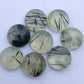 AAA+ QUALITY NATURAL PREHNITE RUTILE ROUND SHAPE CABOCHON FLAT BACK CALIBRATED ROUND SHAPE GEMSTONES, ALL SIZES AVAILABLE