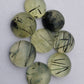 AAA+ QUALITY NATURAL PREHNITE RUTILE ROUND SHAPE CABOCHON FLAT BACK CALIBRATED ROUND SHAPE GEMSTONES, ALL SIZES AVAILABLE