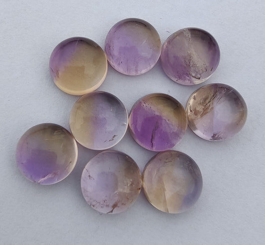 AAA+ QUALITY NATURAL AMETRINE ROUND SHAPE CABOCHON FLAT BACK CALIBRATED ROUND SHAPE GEMSTONES, ALL SIZES AVAILABLE