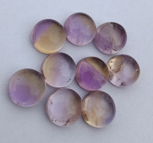 AAA+ QUALITY NATURAL AMETRINE ROUND SHAPE CABOCHON FLAT BACK CALIBRATED ROUND SHAPE GEMSTONES, ALL SIZES AVAILABLE