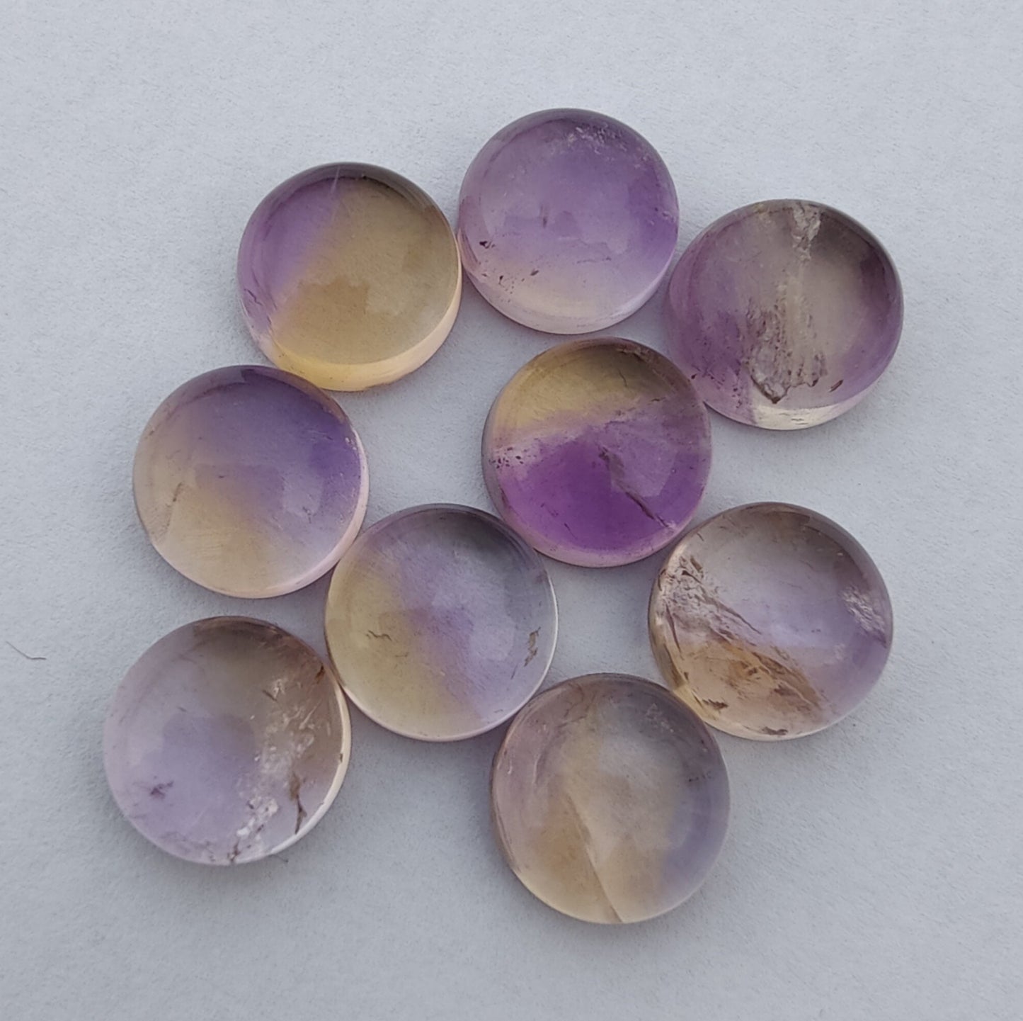 AAA+ QUALITY NATURAL AMETRINE ROUND SHAPE CABOCHON FLAT BACK CALIBRATED ROUND SHAPE GEMSTONES, ALL SIZES AVAILABLE