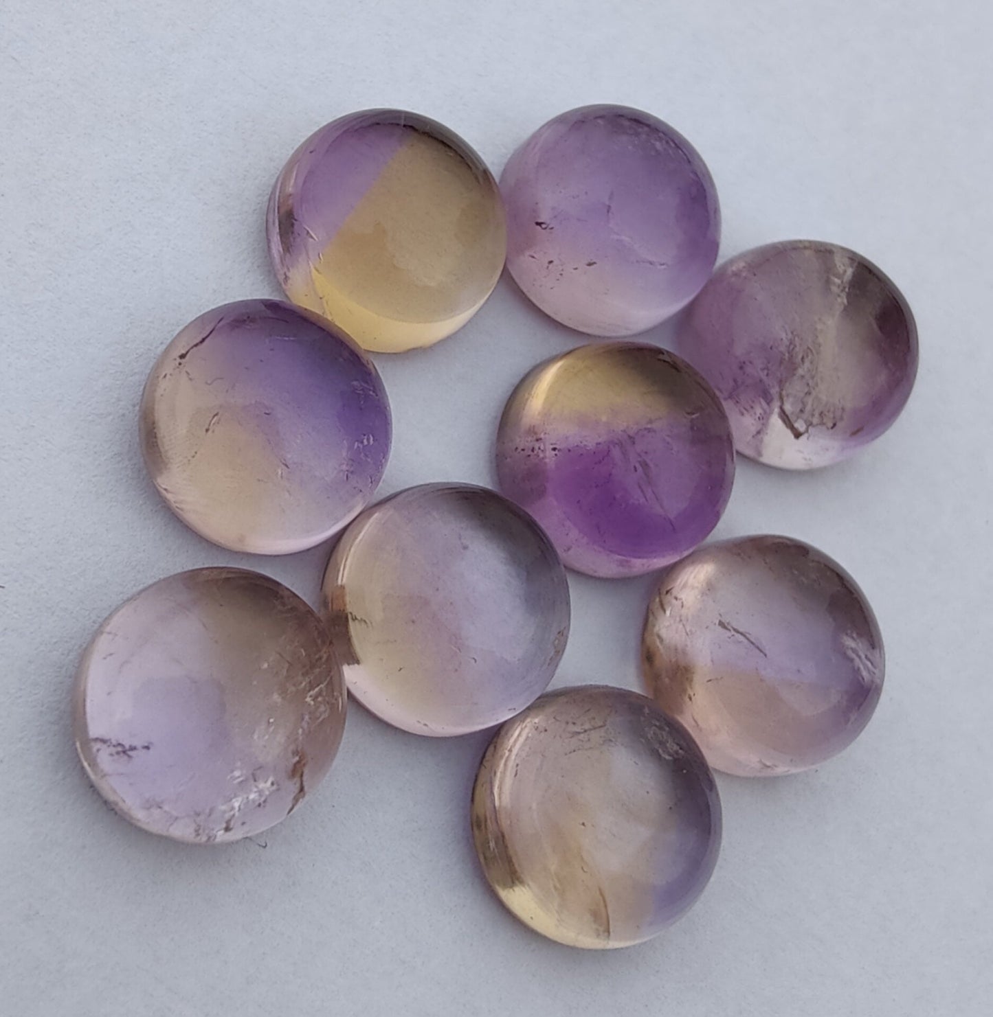 AAA+ QUALITY NATURAL AMETRINE ROUND SHAPE CABOCHON FLAT BACK CALIBRATED ROUND SHAPE GEMSTONES, ALL SIZES AVAILABLE