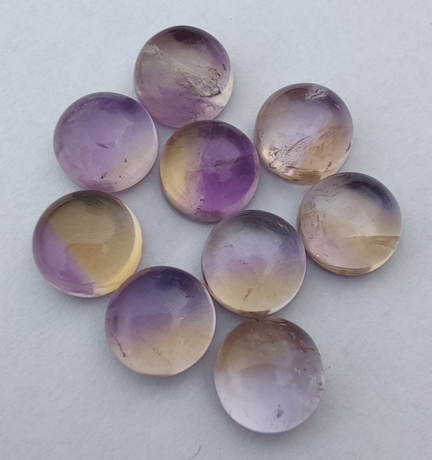 AAA+ QUALITY NATURAL AMETRINE ROUND SHAPE CABOCHON FLAT BACK CALIBRATED ROUND SHAPE GEMSTONES, ALL SIZES AVAILABLE