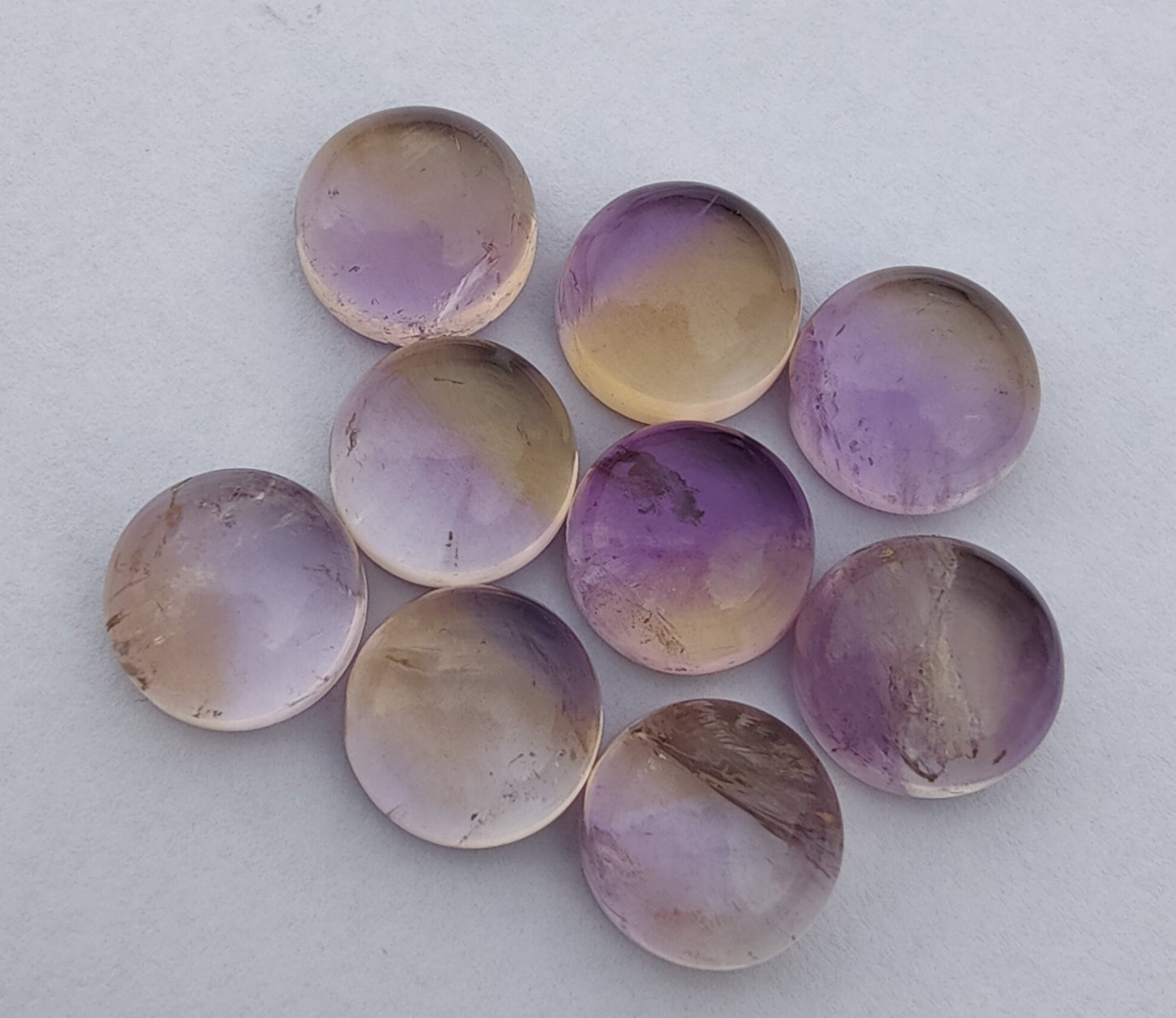 AAA+ QUALITY NATURAL AMETRINE ROUND SHAPE CABOCHON FLAT BACK CALIBRATED ROUND SHAPE GEMSTONES, ALL SIZES AVAILABLE