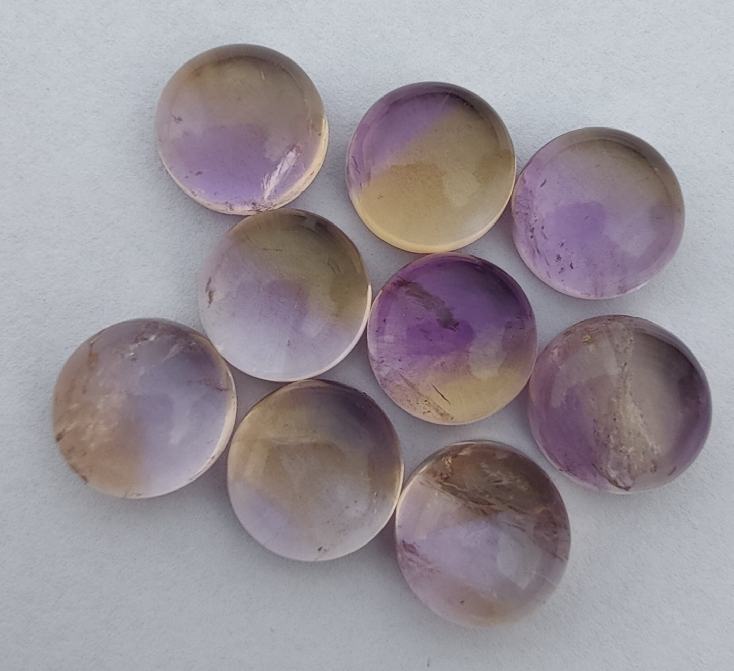 AAA+ QUALITY NATURAL AMETRINE ROUND SHAPE CABOCHON FLAT BACK CALIBRATED ROUND SHAPE GEMSTONES, ALL SIZES AVAILABLE
