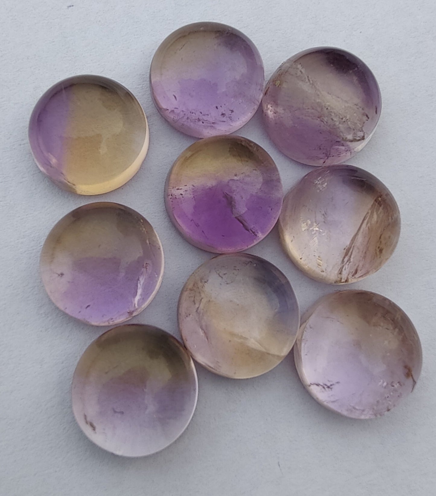 AAA+ QUALITY NATURAL AMETRINE ROUND SHAPE CABOCHON FLAT BACK CALIBRATED ROUND SHAPE GEMSTONES, ALL SIZES AVAILABLE