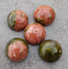 AAA+ QUALITY NATURAL UNAKITE ROUND SHAPE CABOCHON FLAT BACK CALIBRATED ROUND SHAPE GEMSTONES, ALL SIZES AVAILABLE