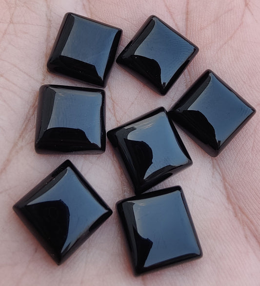 AAA+ QUALITY NATURAL BLACK ONYX SQUARE SHAPE FLAT BACK CABOCHON CALIBRATED GEMSTONES, ALL SIZES AVAILABLE