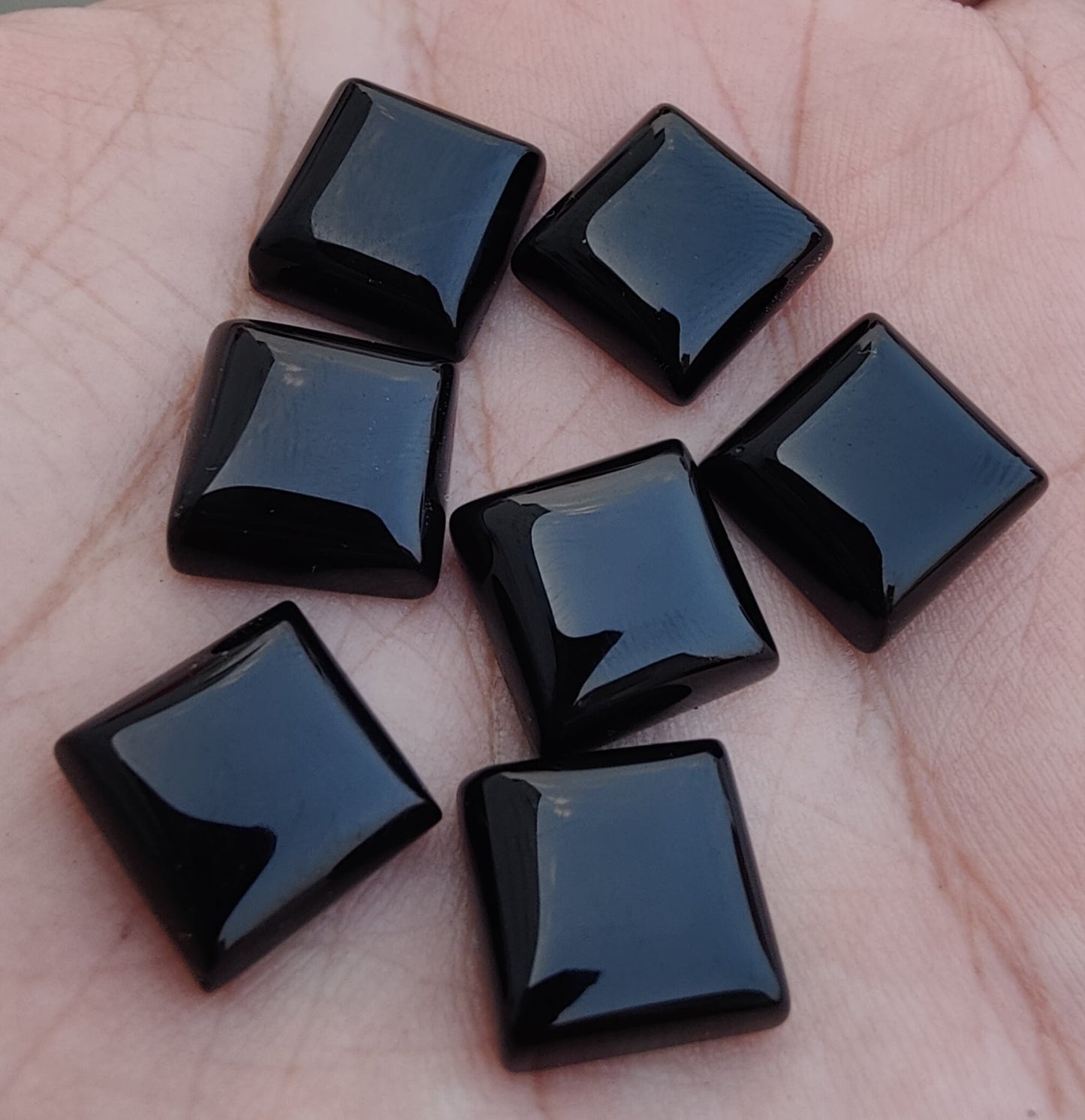 AAA+ QUALITY NATURAL BLACK ONYX SQUARE SHAPE FLAT BACK CABOCHON CALIBRATED GEMSTONES, ALL SIZES AVAILABLE