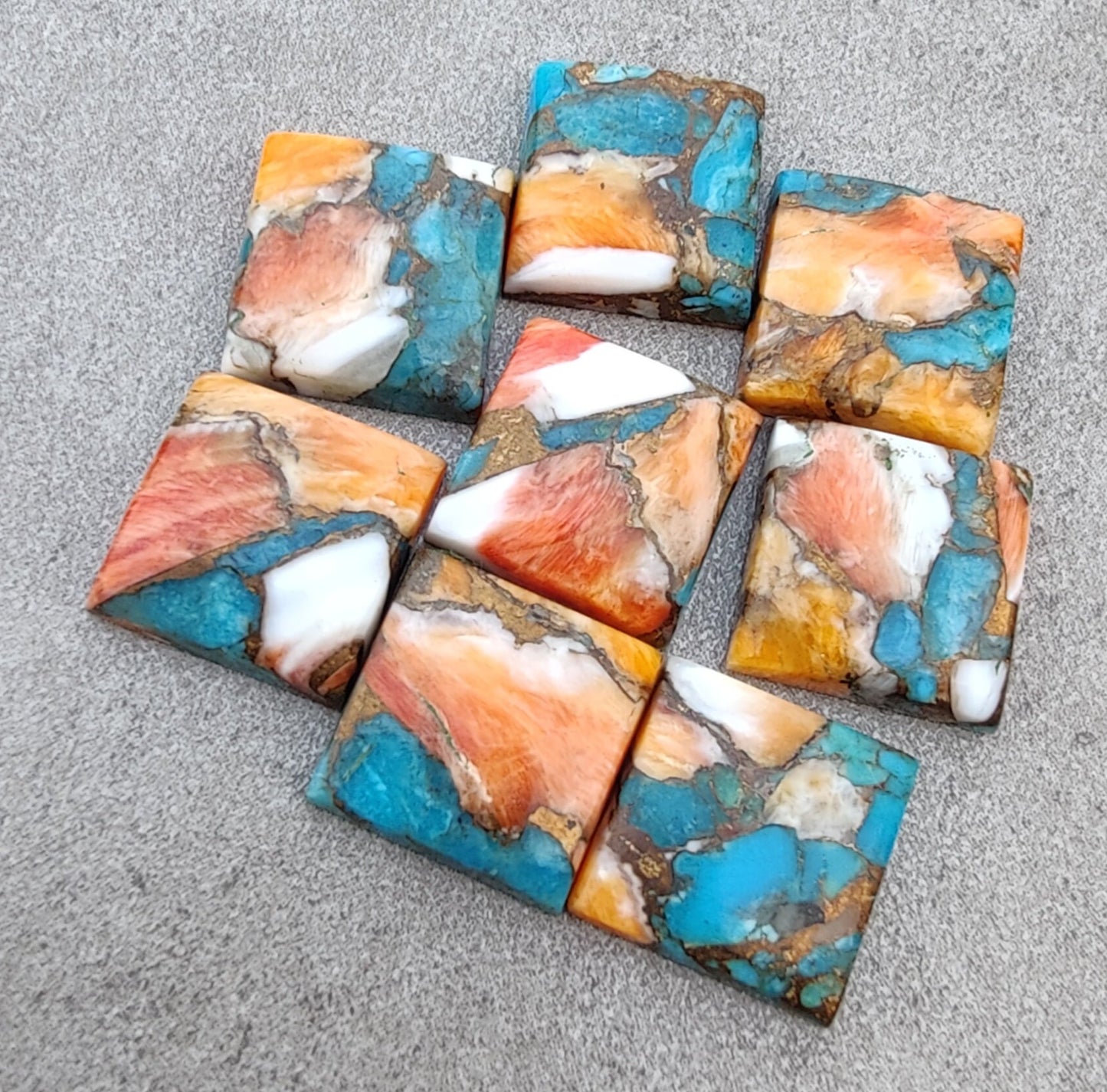AAA+ QUALITY NATURAL SPINY OYSTER TURQUOISE SQUARE SHAPE FLAT BACK CABOCHON CALIBRATED GEMSTONES, ALL SIZES AVAILABLE