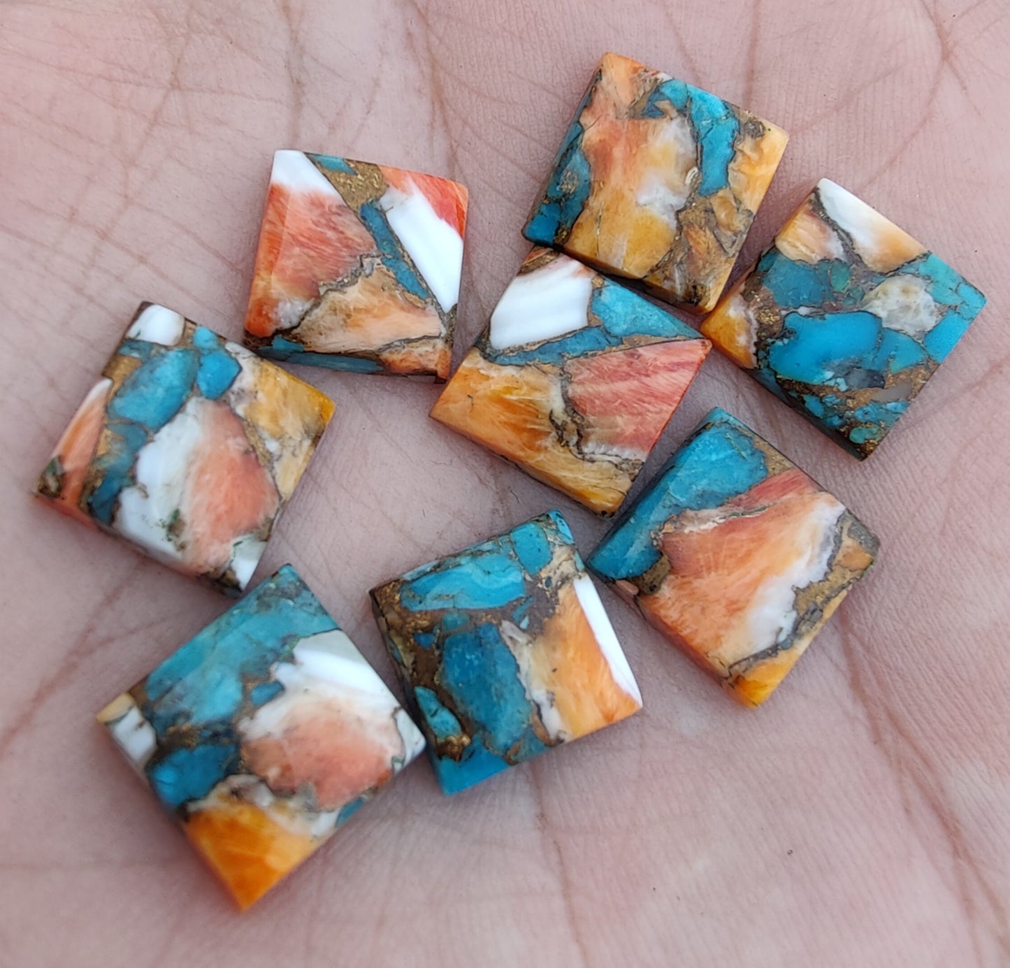 AAA+ QUALITY NATURAL SPINY OYSTER TURQUOISE SQUARE SHAPE FLAT BACK CABOCHON CALIBRATED GEMSTONES, ALL SIZES AVAILABLE