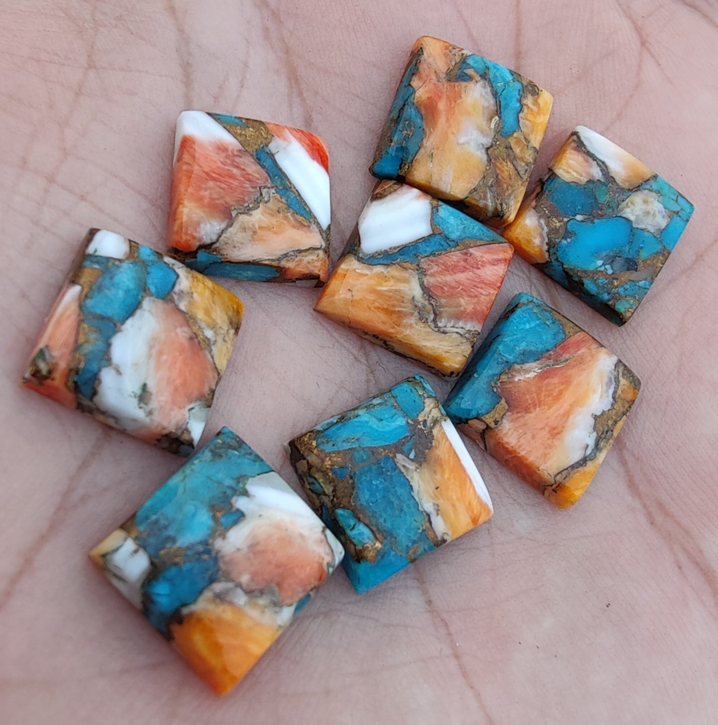 AAA+ QUALITY NATURAL SPINY OYSTER TURQUOISE SQUARE SHAPE FLAT BACK CABOCHON CALIBRATED GEMSTONES, ALL SIZES AVAILABLE