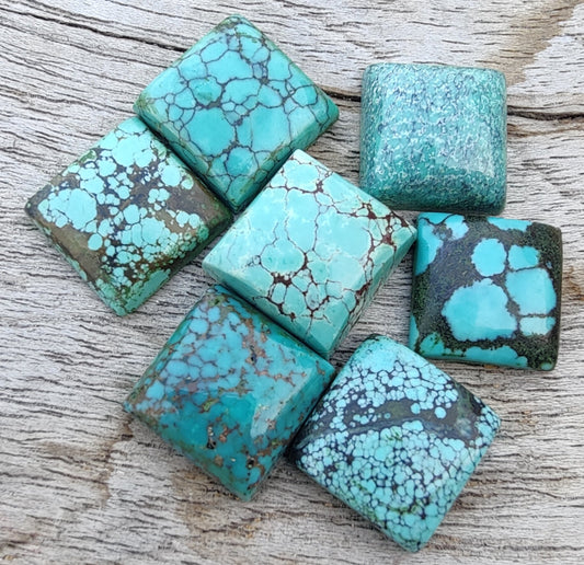 AAA+ QUALITY NATURAL TIBETAN TURQUOISE SQUARE SHAPE CABOCHON FLAT BACK CALIBRATED GEMSTONES, ALL SIZES AVAILABLE